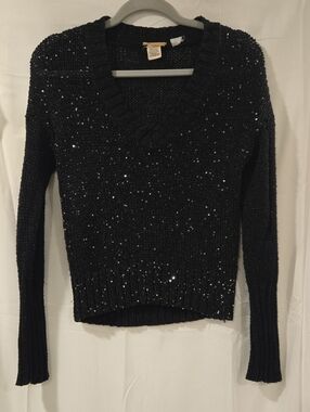 Vintage Mudd Black Sequin V-Neck Sweater Y2K Era